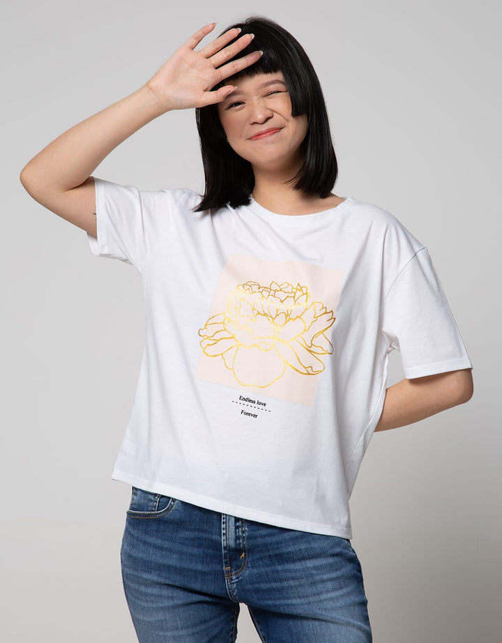 Details Short Sleeve T-Shirt Tee W Flow Gold Print 