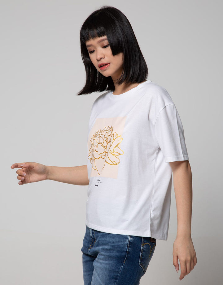 Details Short Sleeve T-Shirt Tee W Flow Gold Print 
