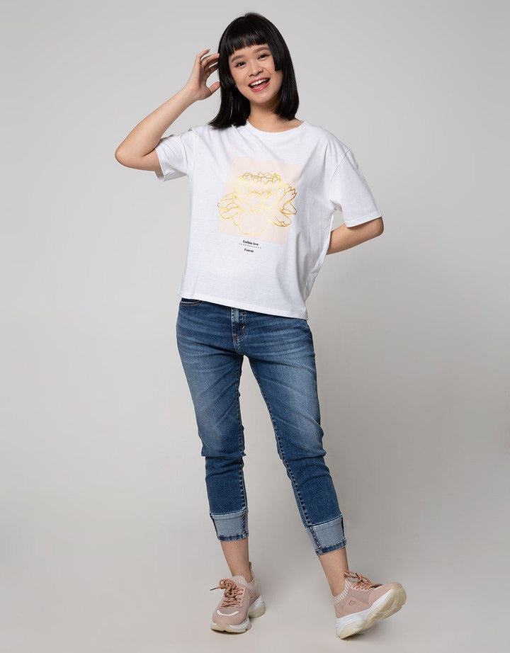 Details Short Sleeve T-Shirt Tee W Flow Gold Print 