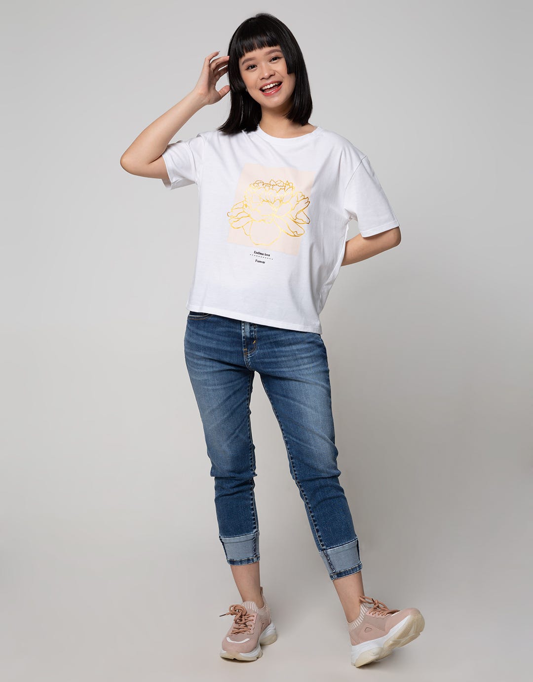 Details Short Sleeve T-Shirt Tee W Flow Gold Print 
