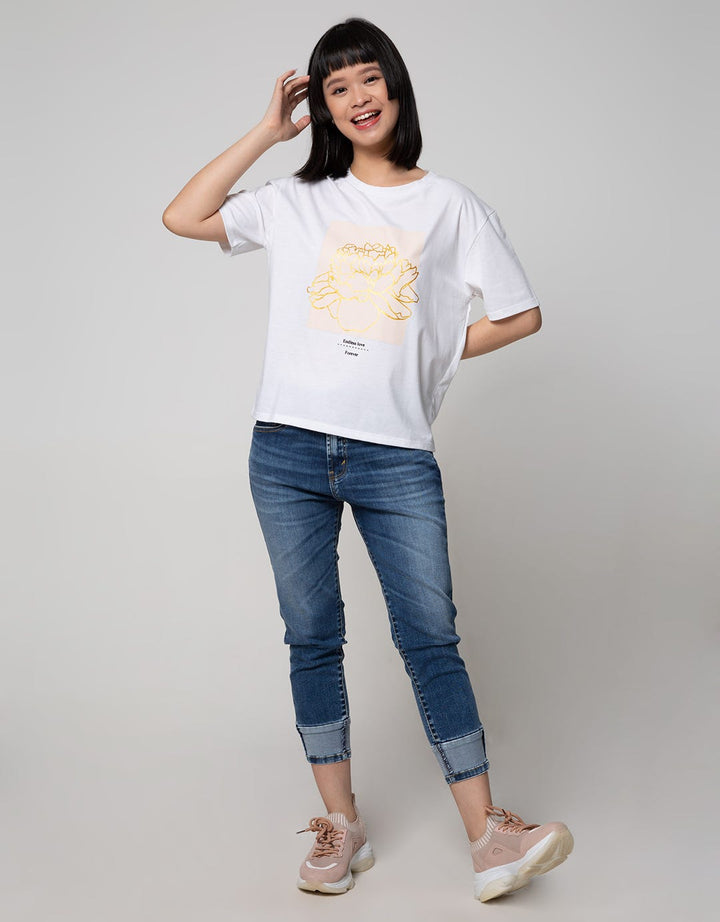 Details Short Sleeve T-Shirt Tee W Flow Gold Print 