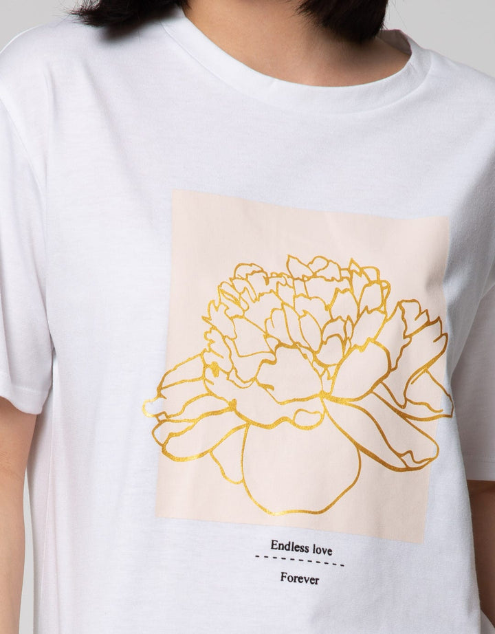 Details Short Sleeve T-Shirt Tee W Flow Gold Print 