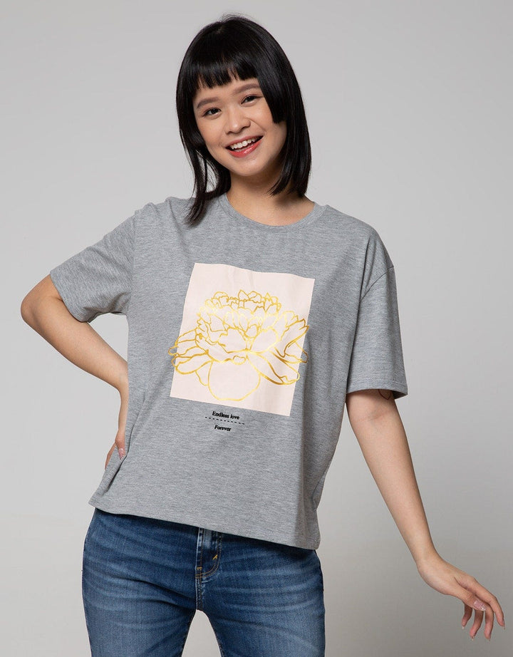Details Short Sleeve T-Shirt Tee W Flow Gold Print 