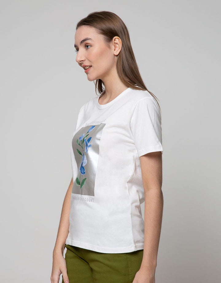 Details Short Sleeve T-Shirt Photoprint Center Flower Blue