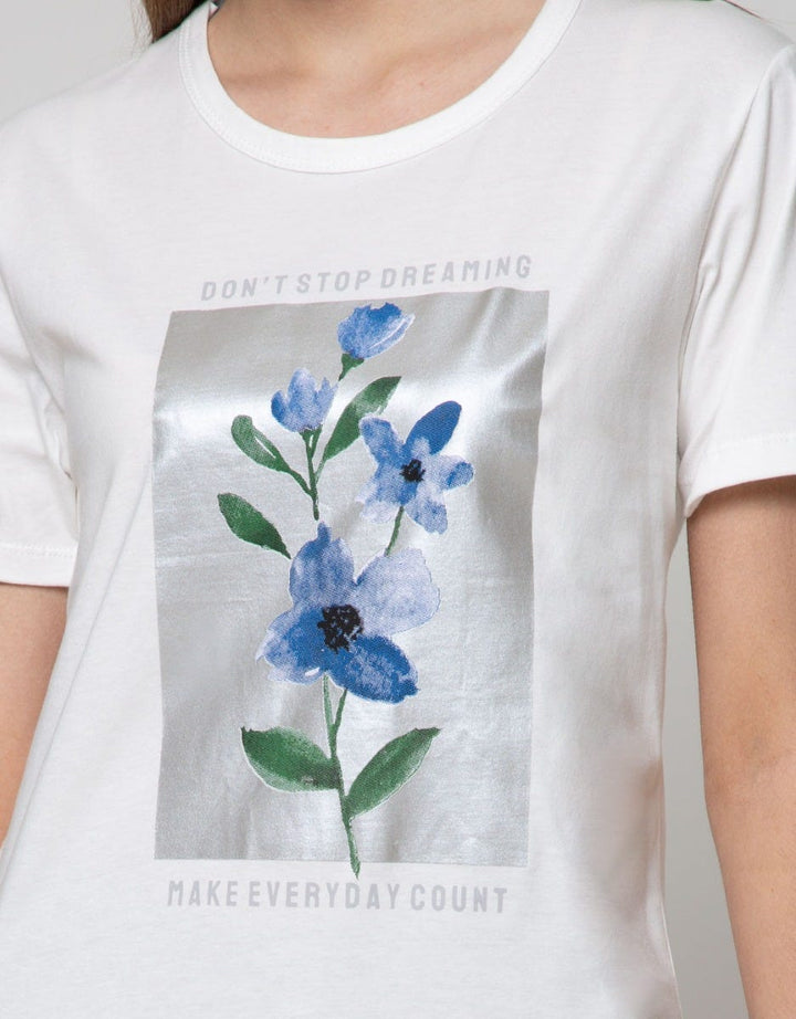 Details Short Sleeve T-Shirt Photoprint Center Flower Blue