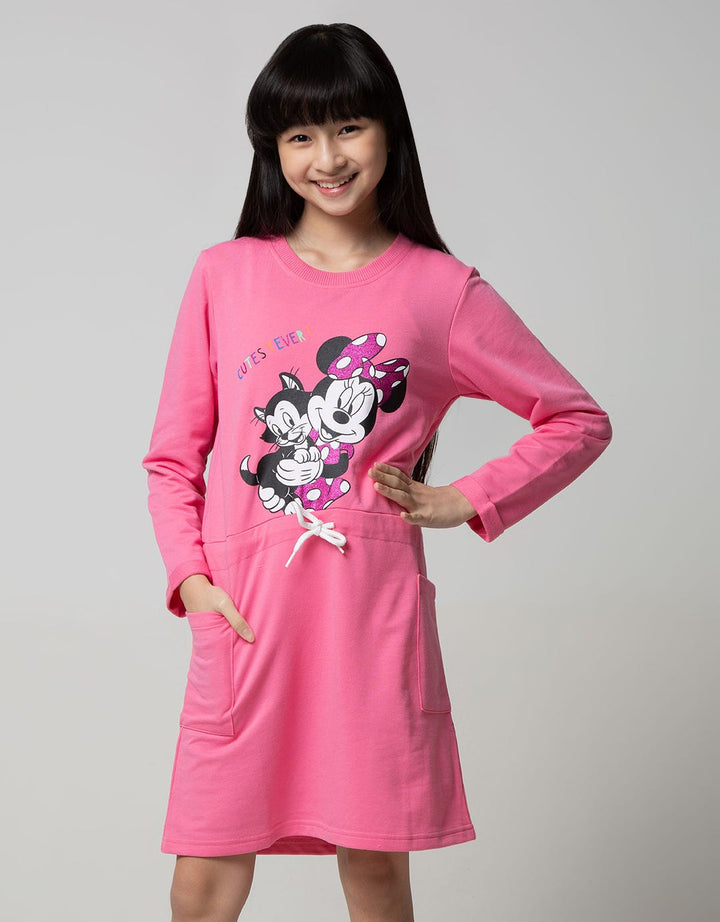 Disney Minnie Cute Ever Long Sleeve Midi Dress Pinggang Karet