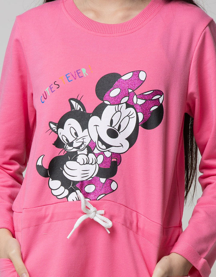 Disney Minnie Cute Ever Long Sleeve Midi Dress Pinggang Karet