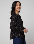 Connexion Long Sleeve Blouse Print Flower Zoey With Elastic Hem Sleeve