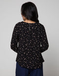 Connexion Long Sleeve Blouse Print Flower Zoey With Elastic Hem Sleeve