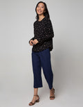 Connexion Long Sleeve Blouse Print Flower Zoey With Elastic Hem Sleeve