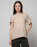 Connexion Short Sleeve Blouse Rayon Twill Plain With Ruffle In Sleeve