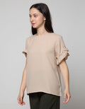Connexion Short Sleeve Blouse Rayon Twill Plain With Ruffle In Sleeve