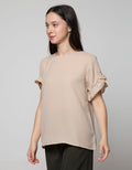 Connexion Short Sleeve Blouse Rayon Twill Plain With Ruffle In Sleeve