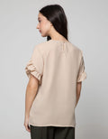 Connexion Short Sleeve Blouse Rayon Twill Plain With Ruffle In Sleeve