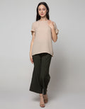 Connexion Short Sleeve Blouse Rayon Twill Plain With Ruffle In Sleeve