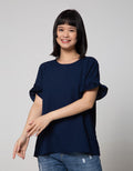 Connexion Short Sleeve Blouse Rayon Twill Plain With Ruffle In Sleeve