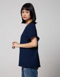 Connexion Short Sleeve Blouse Rayon Twill Plain With Ruffle In Sleeve