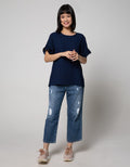 Connexion Short Sleeve Blouse Rayon Twill Plain With Ruffle In Sleeve
