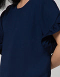 Connexion Short Sleeve Blouse Rayon Twill Plain With Ruffle In Sleeve