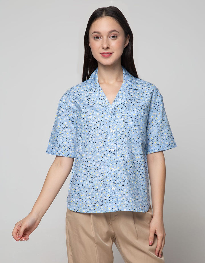 Details Short Sleeve Shirt With Aop Flower