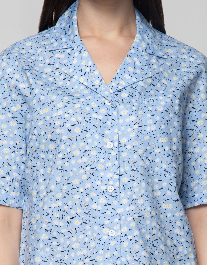 Details Short Sleeve Shirt With Aop Flower