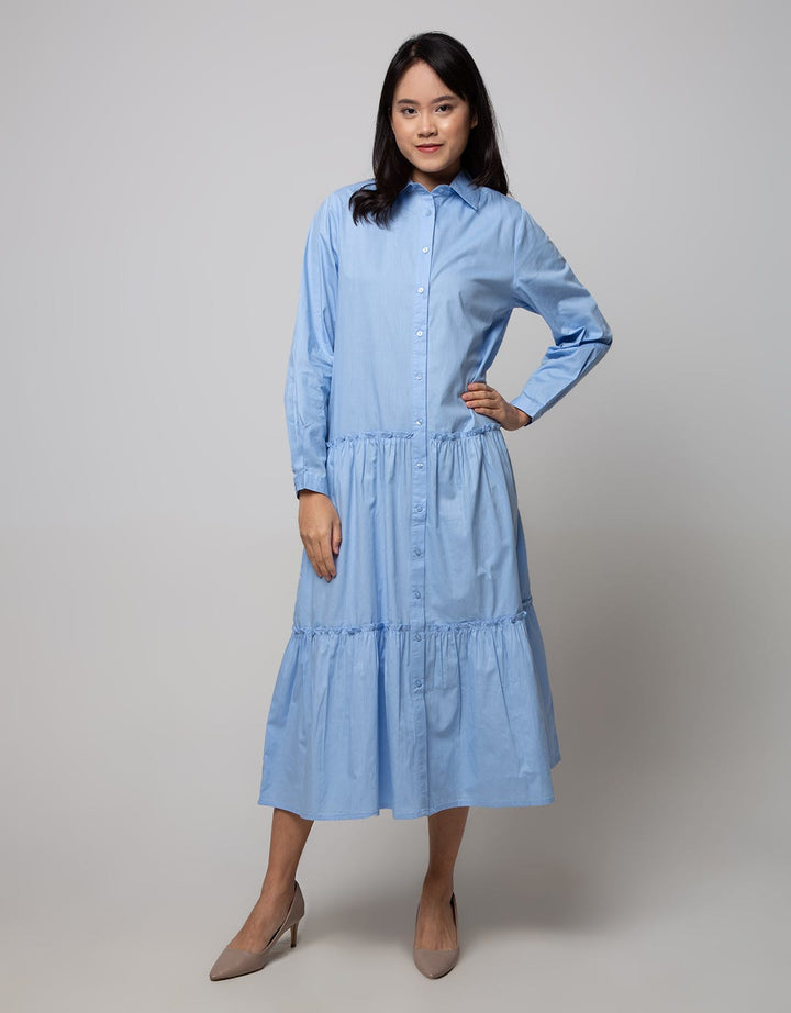Details Maxi Dress Long Stack Ruffle With Shirt Collar