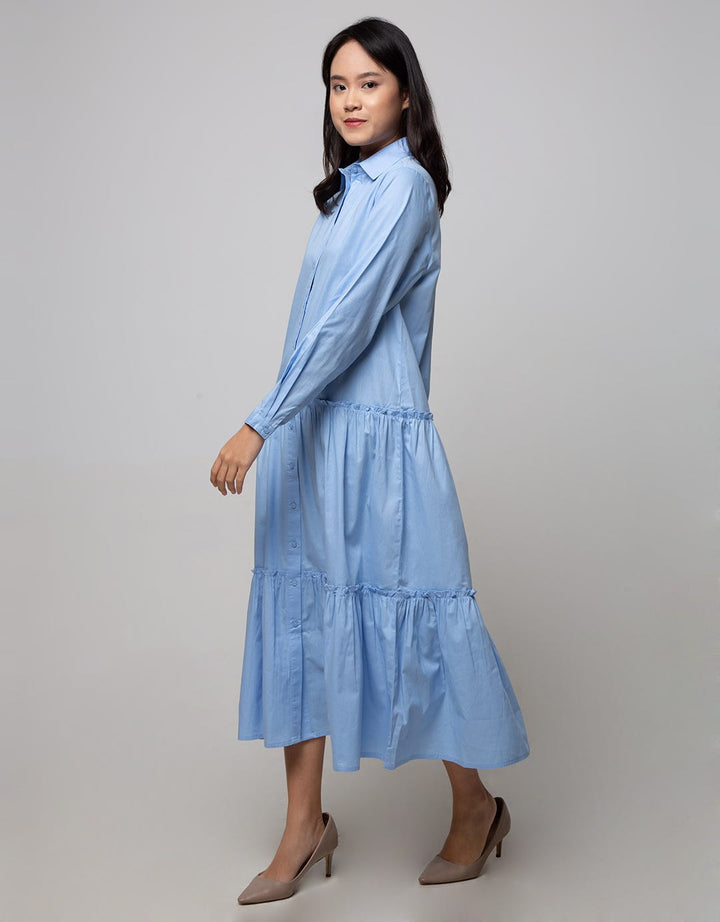 Details Maxi Dress Long Stack Ruffle With Shirt Collar