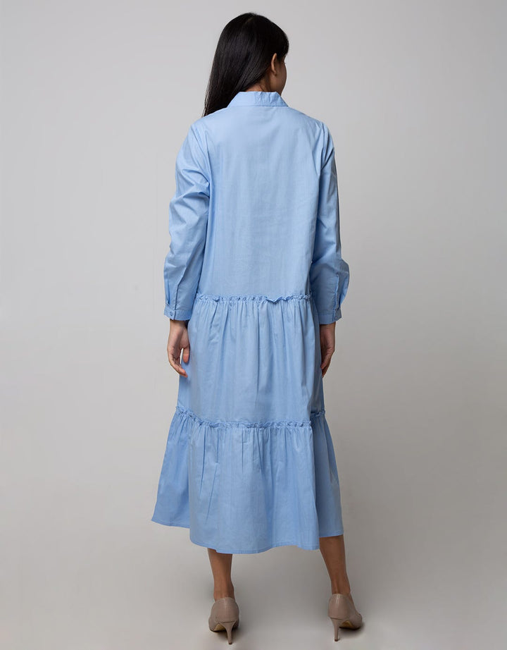 Details Maxi Dress Long Stack Ruffle With Shirt Collar
