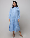 Details Maxi Dress Long Stack Ruffle With Shirt Collar