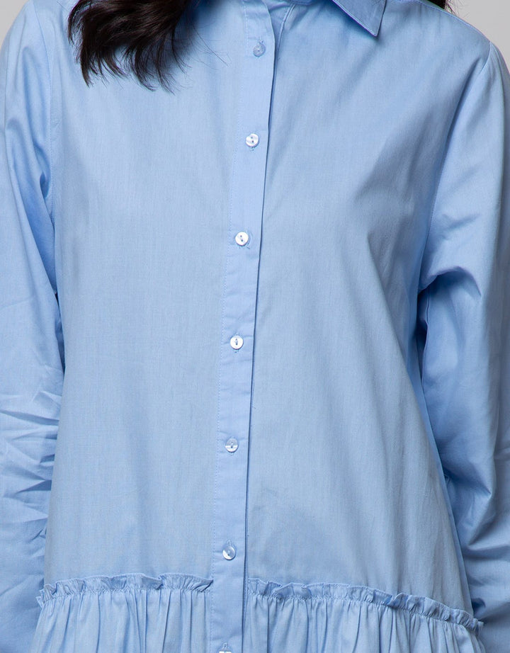 Details Maxi Dress Long Stack Ruffle With Shirt Collar
