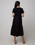 Details Maxi Dress With Round Neck And Combo Fabric