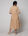 Details Maxi Dress With Round Neck And Combo Fabric