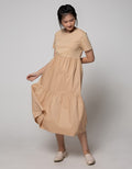 Details Maxi Dress With Round Neck And Combo Fabric