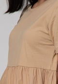 Details Maxi Dress With Round Neck And Combo Fabric