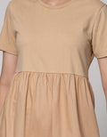 Details Maxi Dress With Round Neck And Combo Fabric