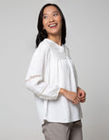 Connexion Long Sleeve Blouse Cut N Sewn Lace Sleeve Tie Vneck Ruffle