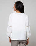Connexion Long Sleeve Blouse Cut N Sewn Lace Sleeve Tie Vneck Ruffle