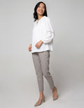 Connexion Long Sleeve Blouse Cut N Sewn Lace Sleeve Tie Vneck Ruffle