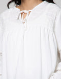 Connexion Long Sleeve Blouse Cut N Sewn Lace Sleeve Tie Vneck Ruffle