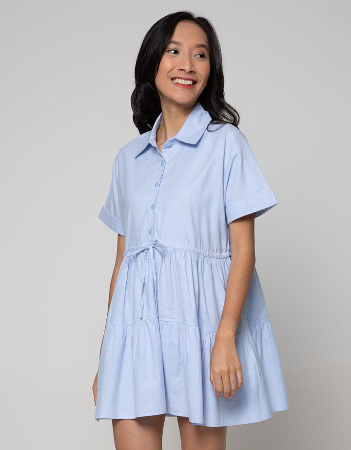 Details Short Sleeve Mini Dress Short With Shirt Collar And Belt String