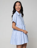 Details Short Sleeve Mini Dress Short With Shirt Collar And Belt String