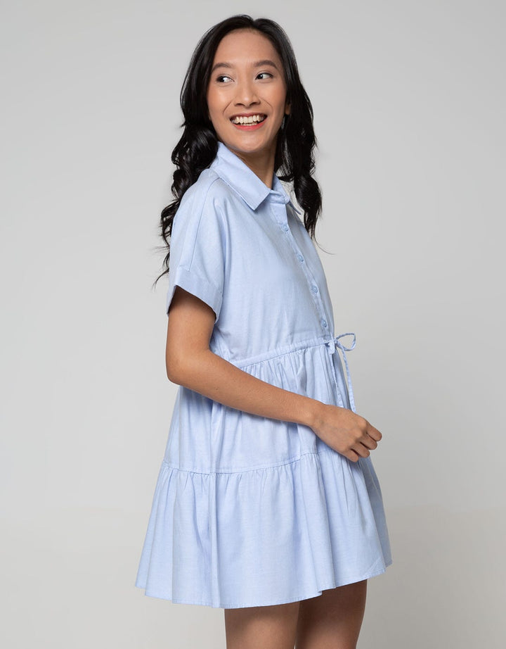 Details Short Sleeve Mini Dress Short With Shirt Collar And Belt String