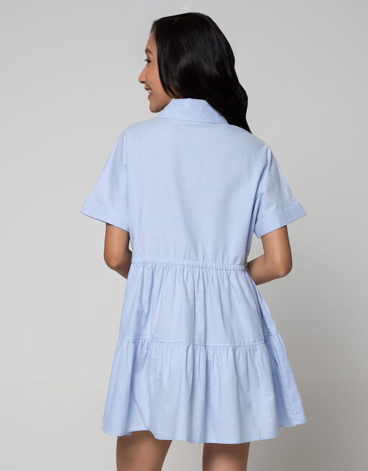 Details Short Sleeve Mini Dress Short With Shirt Collar And Belt String