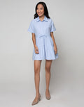 Details Short Sleeve Mini Dress Short With Shirt Collar And Belt String