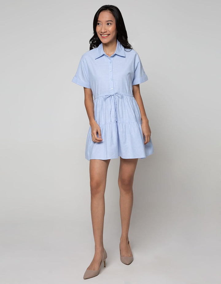Details Short Sleeve Mini Dress Short With Shirt Collar And Belt String