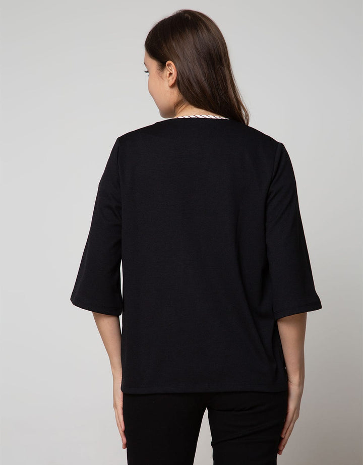 Connexion Cardigan Jacket Knit Ponte Oz Big Pocket San-022:Black:S:Solid:Cardigan
