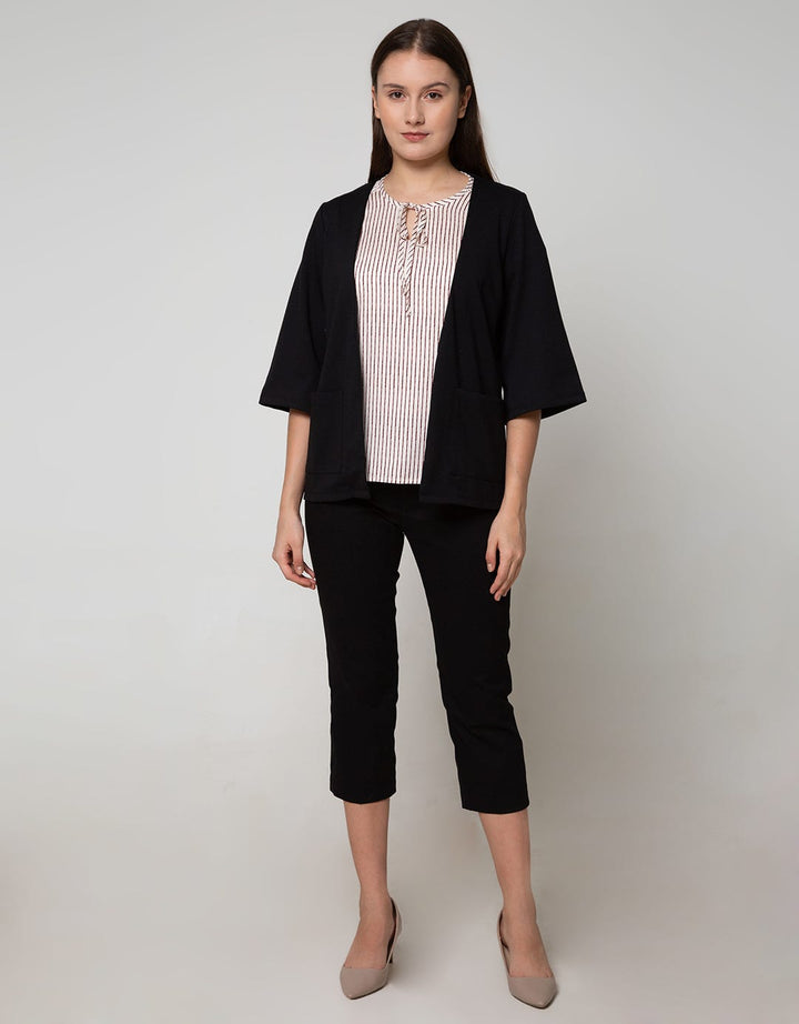 Connexion Cardigan Jacket Knit Ponte Oz Big Pocket San-022:Black:S:Solid:Cardigan