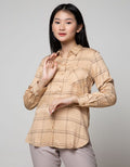 Connexion Long Sleeve Shirt Rayon Twill Print Check With 1Pocket