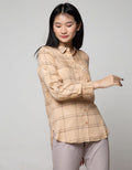 Connexion Long Sleeve Shirt Rayon Twill Print Check With 1Pocket