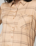 Connexion Long Sleeve Shirt Rayon Twill Print Check With 1Pocket